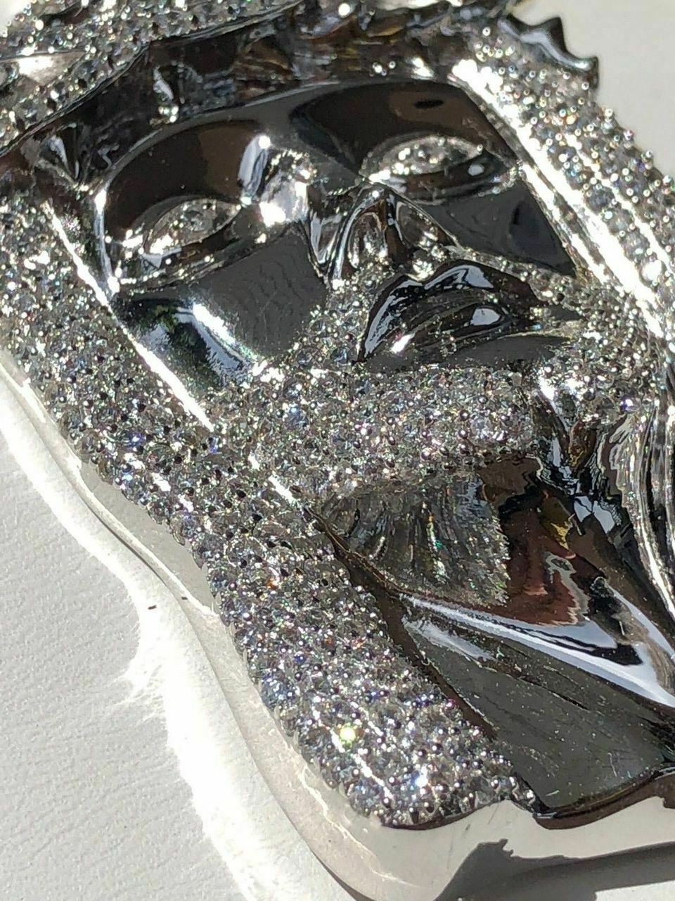 3″ Jesus Pendant Piece Solid 925 Silver /14k Gold Plated ICY CZ & Moon Cut Chain