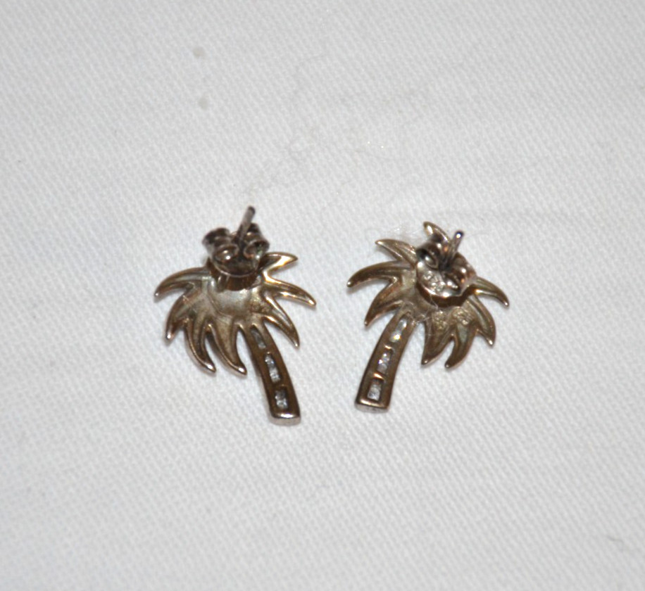 NEW Sterling Silver 925 Opal Inlay Palm Tree Necklace Pendamt Earrings Set