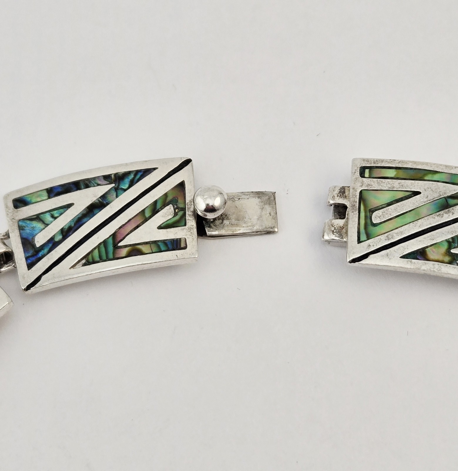 VTG Taxco Sterling Silver Abalone Necklace Helio Villanueva 17.5” Mexico 508 91g