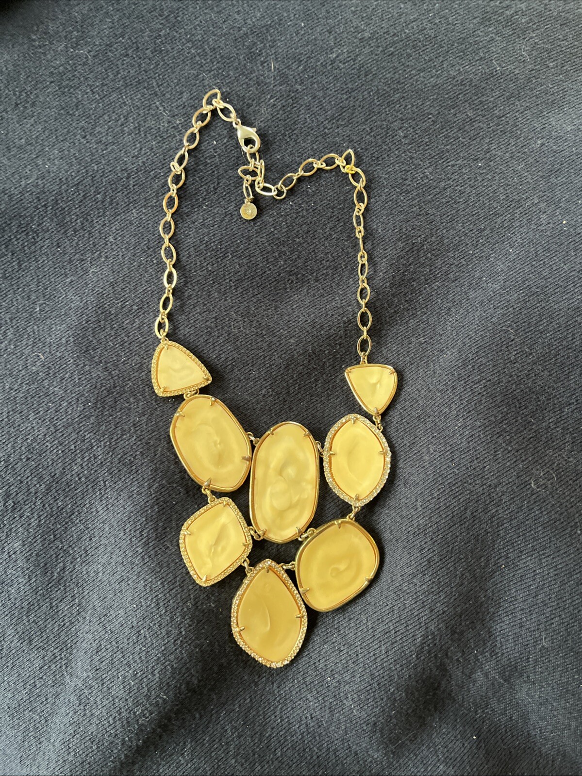 Stella & Dot Cream Faux Stone Ivory Clear Crystal Bib Gold Fiona Necklace