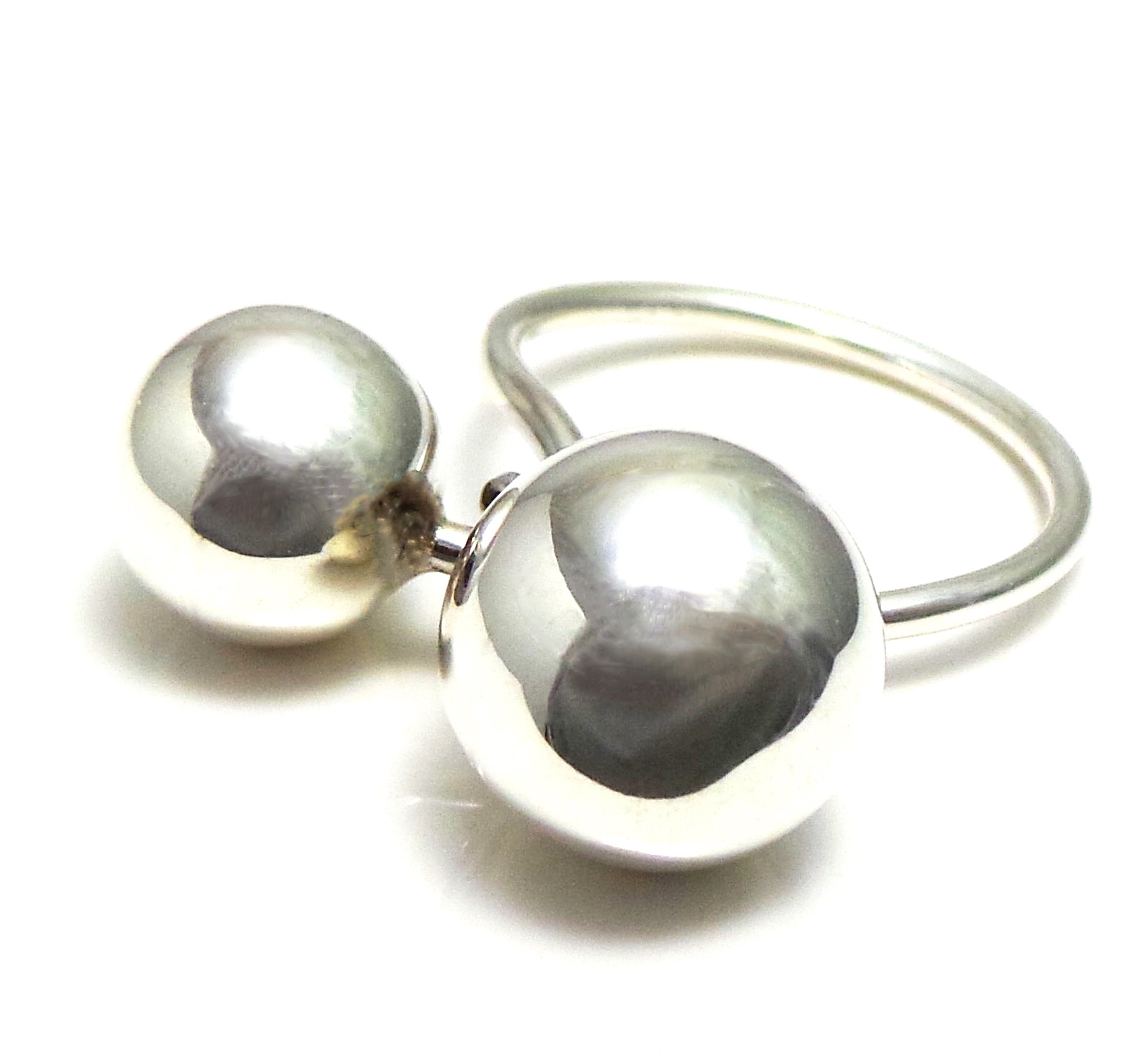 NEW 12mm/8mm SOLID 925 Sterling Silver Duo Twist Sphere BALLS ring 5.36g Sz 7.5