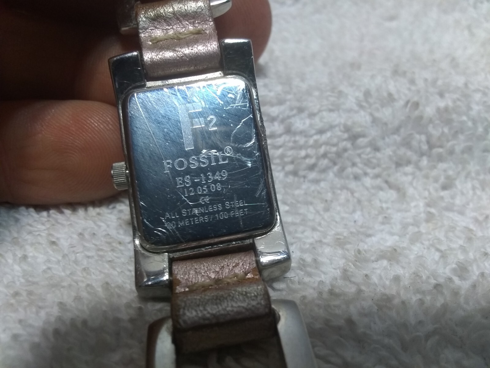 Fossil Quartz Watch Silver Dial Case Faded Pink Lather Link Band New Bat Works