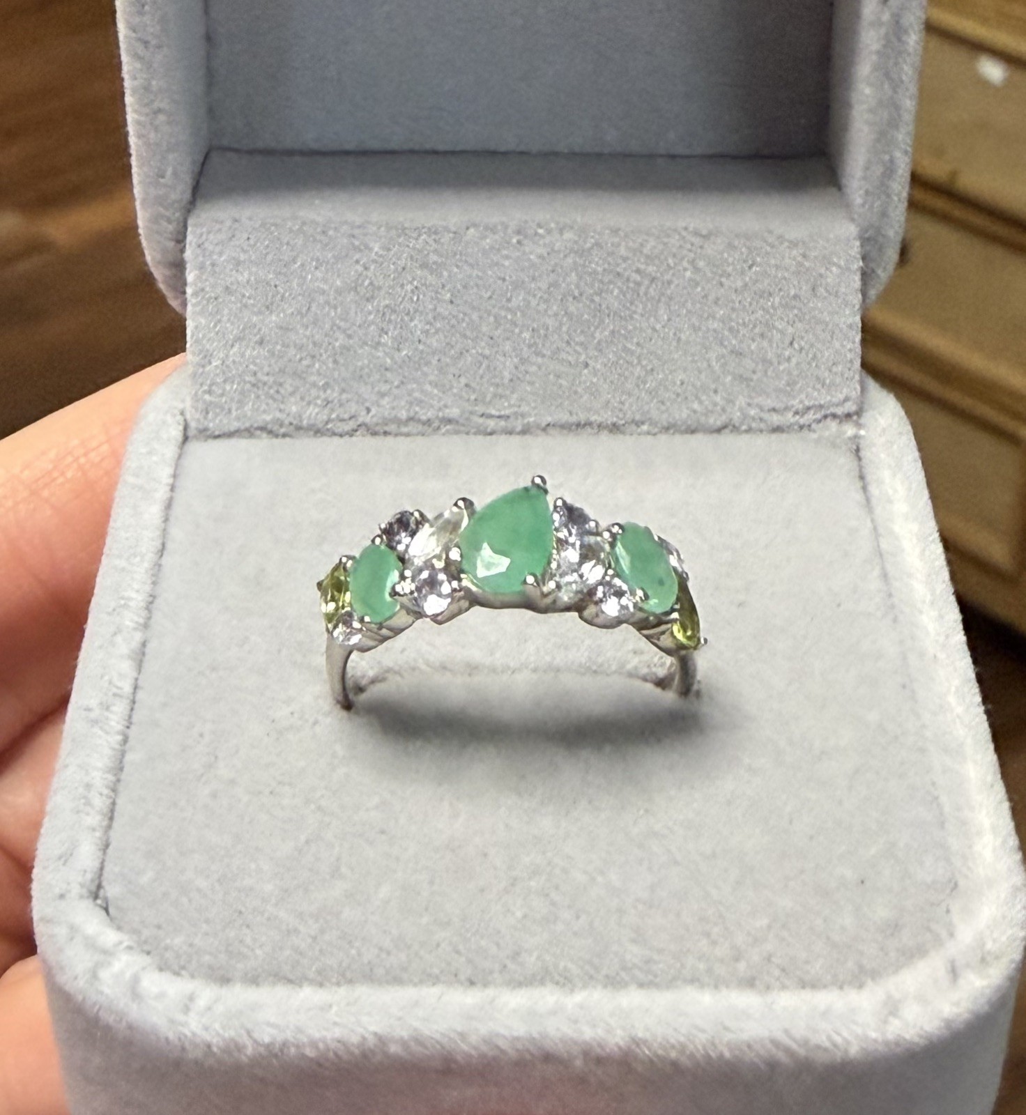 Unique! Natural Emerald, Tanzanite, Aquamarine & Peridot 14K Gold Ring Size 8