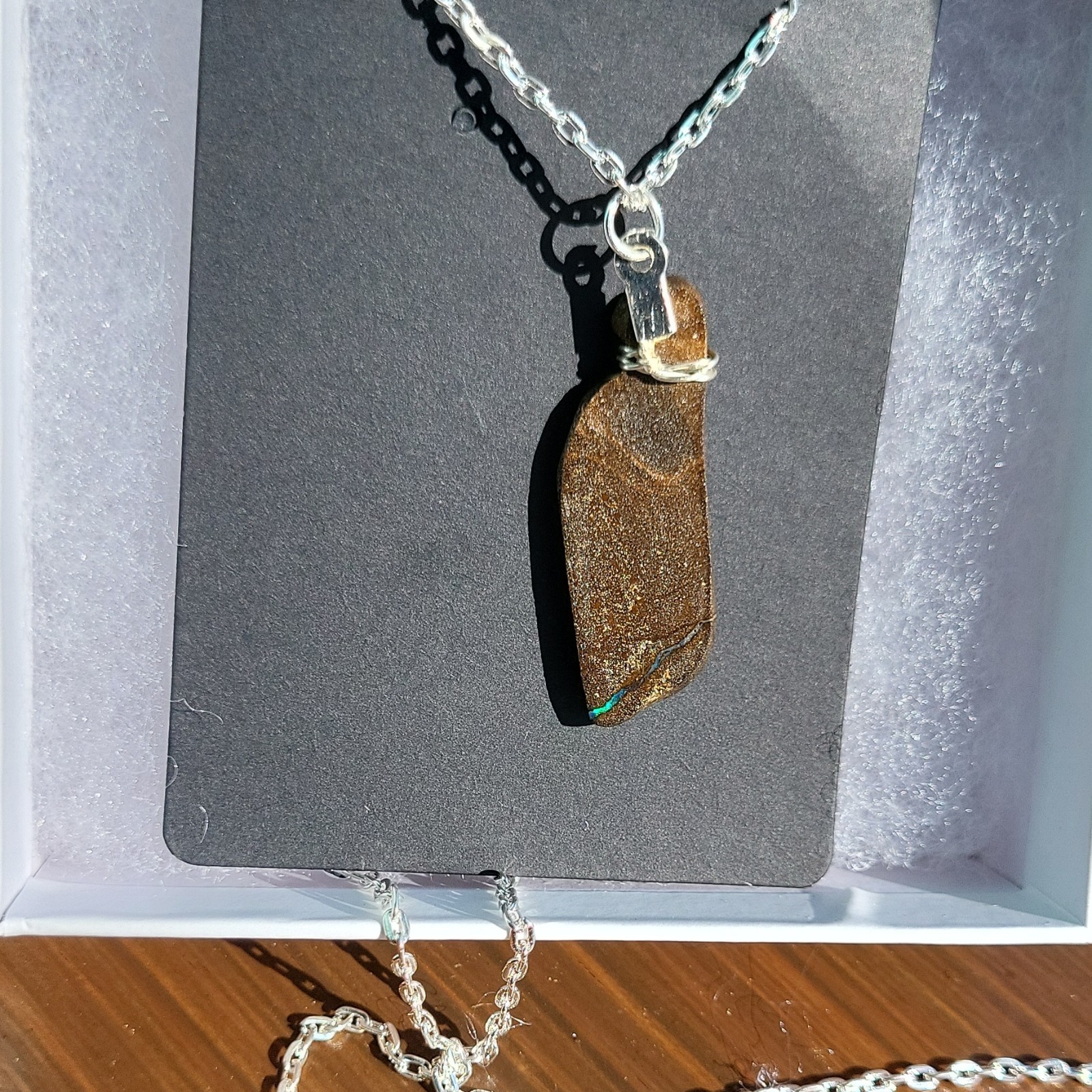 Opal Wire-Wrap Freeform Charm Pendant Necklace, Cable Chain Lobster Clasp