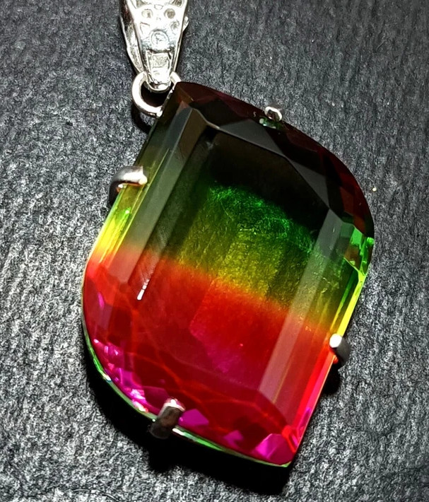 Multi-Color Loose Natural 50 Ct Tourmaline Pendant 925 Solid Silver Gemstone