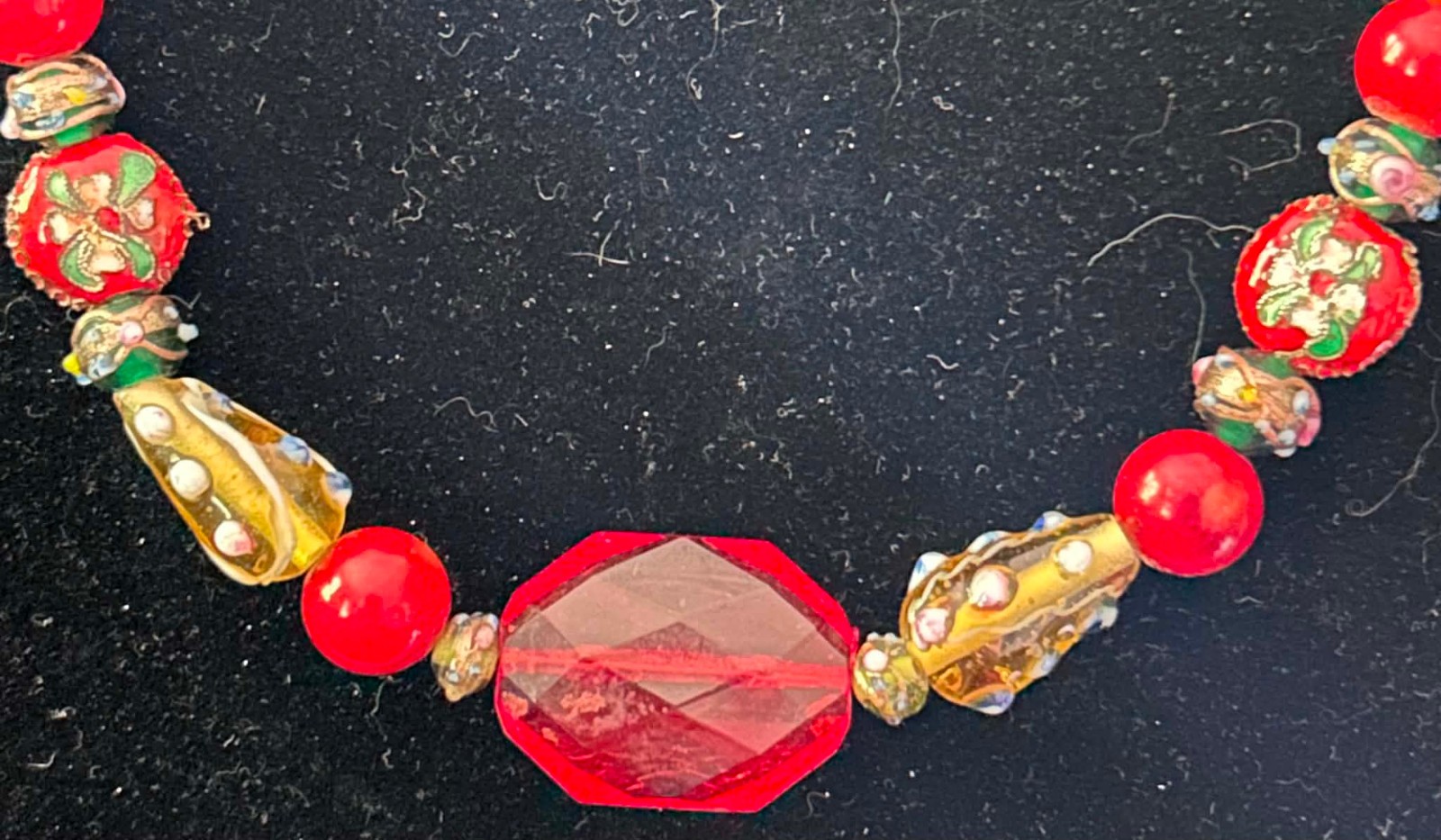 Handmade Beaded Parrot Necklace with Vintage Lampwork Beads, Red Cloissone