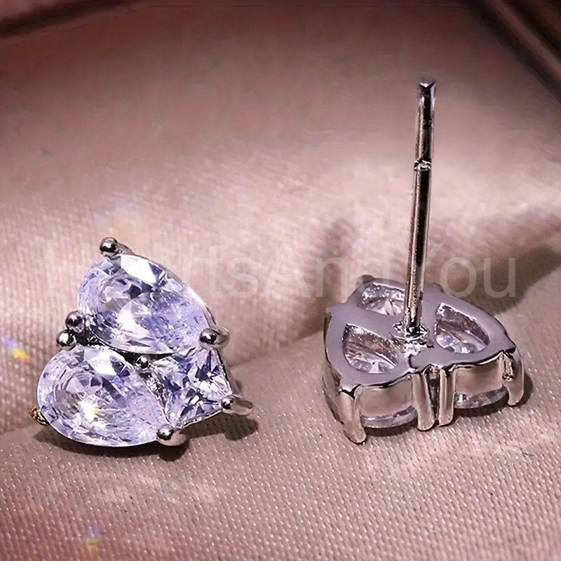 1ct Pear Cut Moissanite Heart Shape Stud Earring for Women 14K White Gold Plated