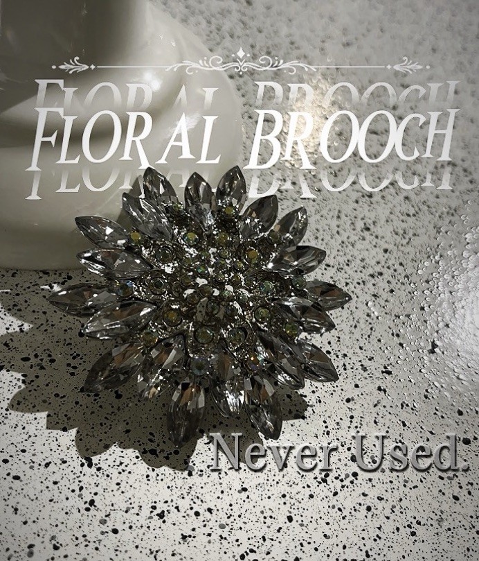 Silver Tone Clear Crystal & Rhinestone Flower Brooch Pin, Cluster Setting