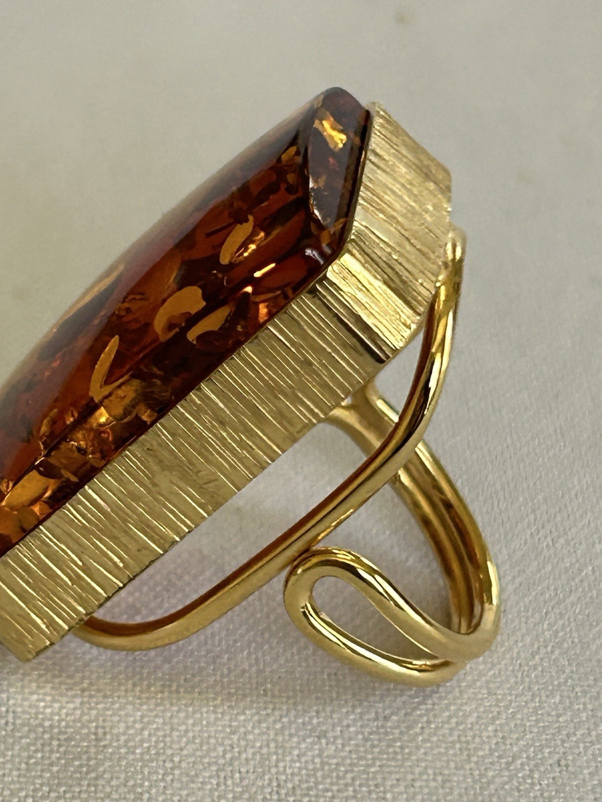 Baltic Amber 925 Sterling Silver Gold Plated Rectangular Adjustable Ring Sz 7-9