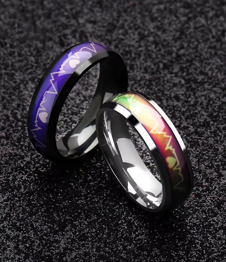 Stainless Steel Non-Tarnish Color Changing Mood Ring Temperature Women Men R47