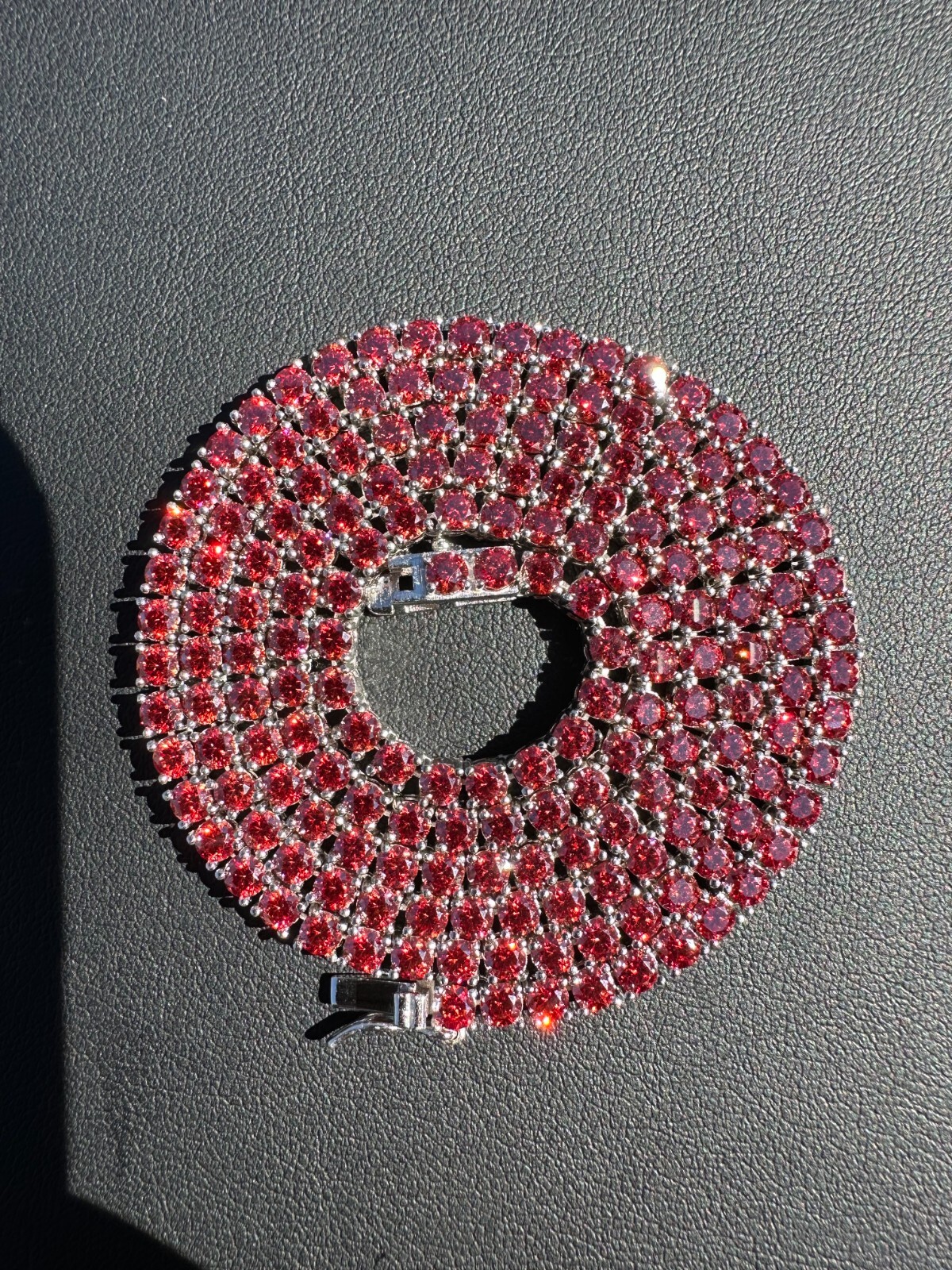 Real Ruby Red MOISSANITE 3mm Tennis Chain 925 Silver Iced Necklace Pass Test