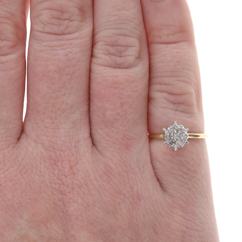 Yellow Gold Diamond Cluster Ring – 10k Round Brilliant .33ctw Floral