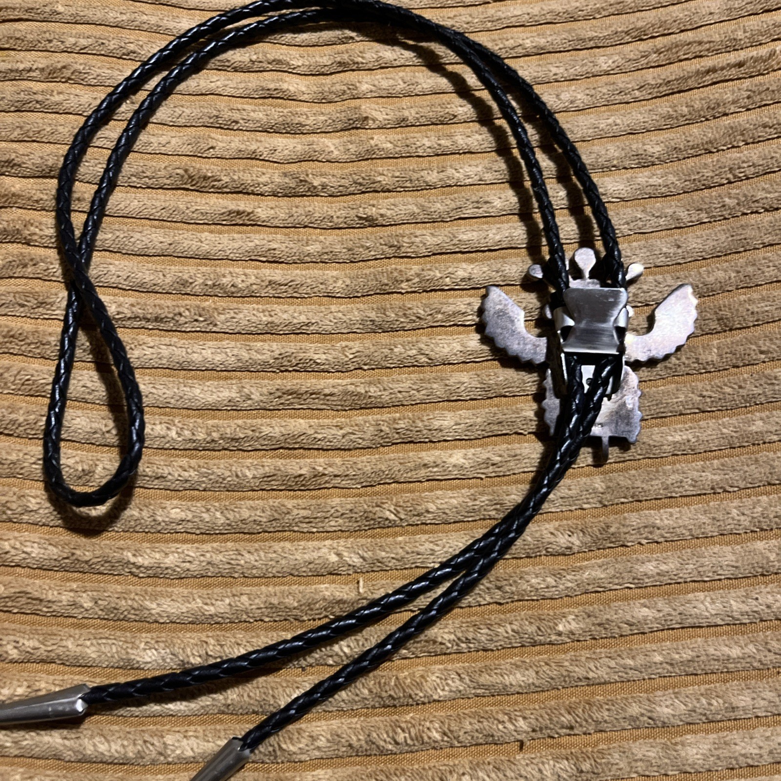 Vintage Southwestern Sterling Silver Kachina Bolo Tie – Turquoise & Coral – 40g
