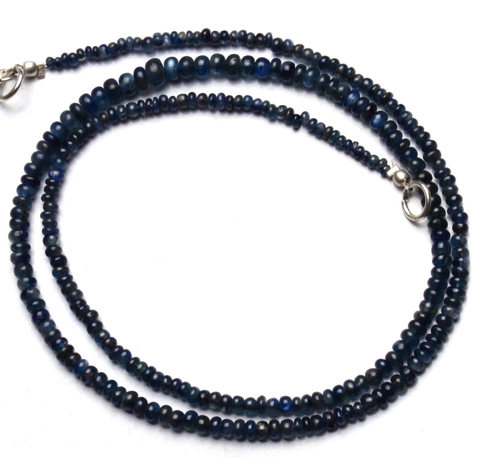 Natural Gem Blue Sapphire Smooth 3 to 5MM Rondelle Beads Necklace 19.5 Inch