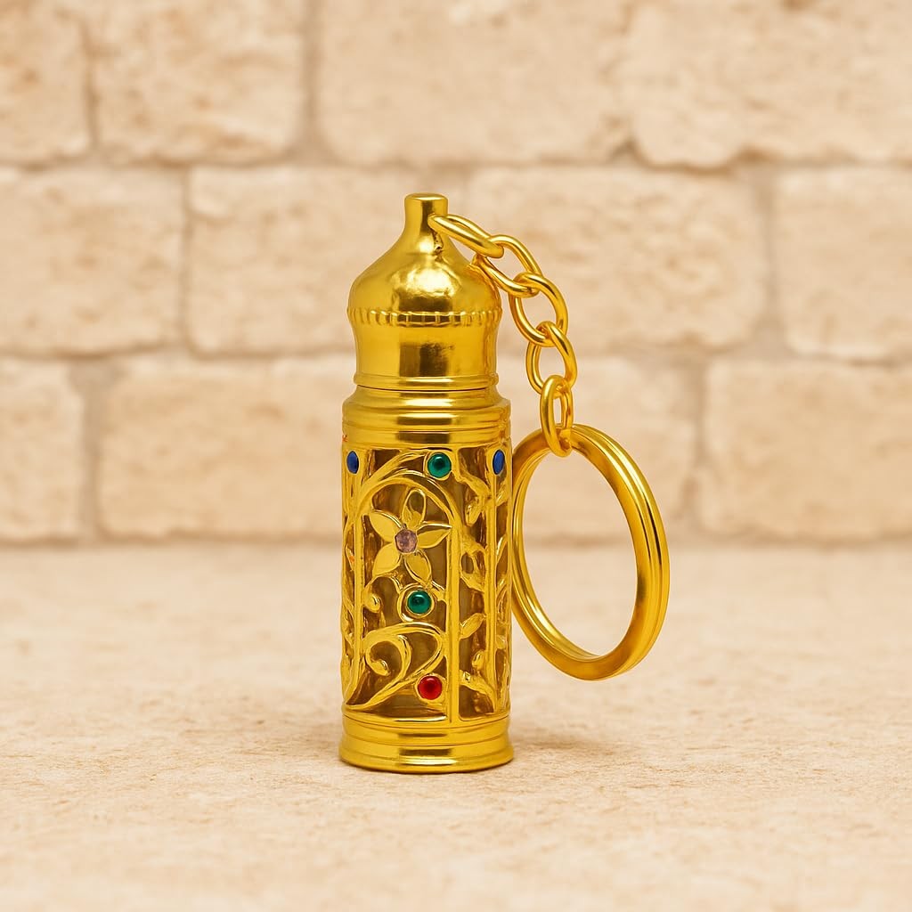 3 ARCHES USA Refillable Glass Anointing Oil Keychain Bottle 0.2 Ounces, Gold