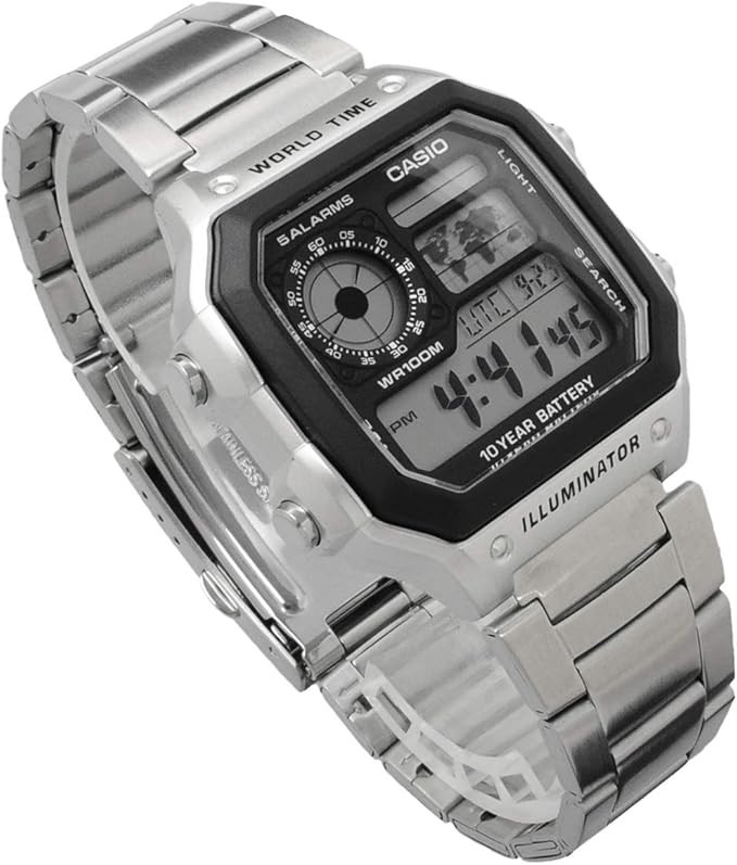 Casio AE-1200WHD World Time Watch Casio Royale Silver Steel Digital JDM