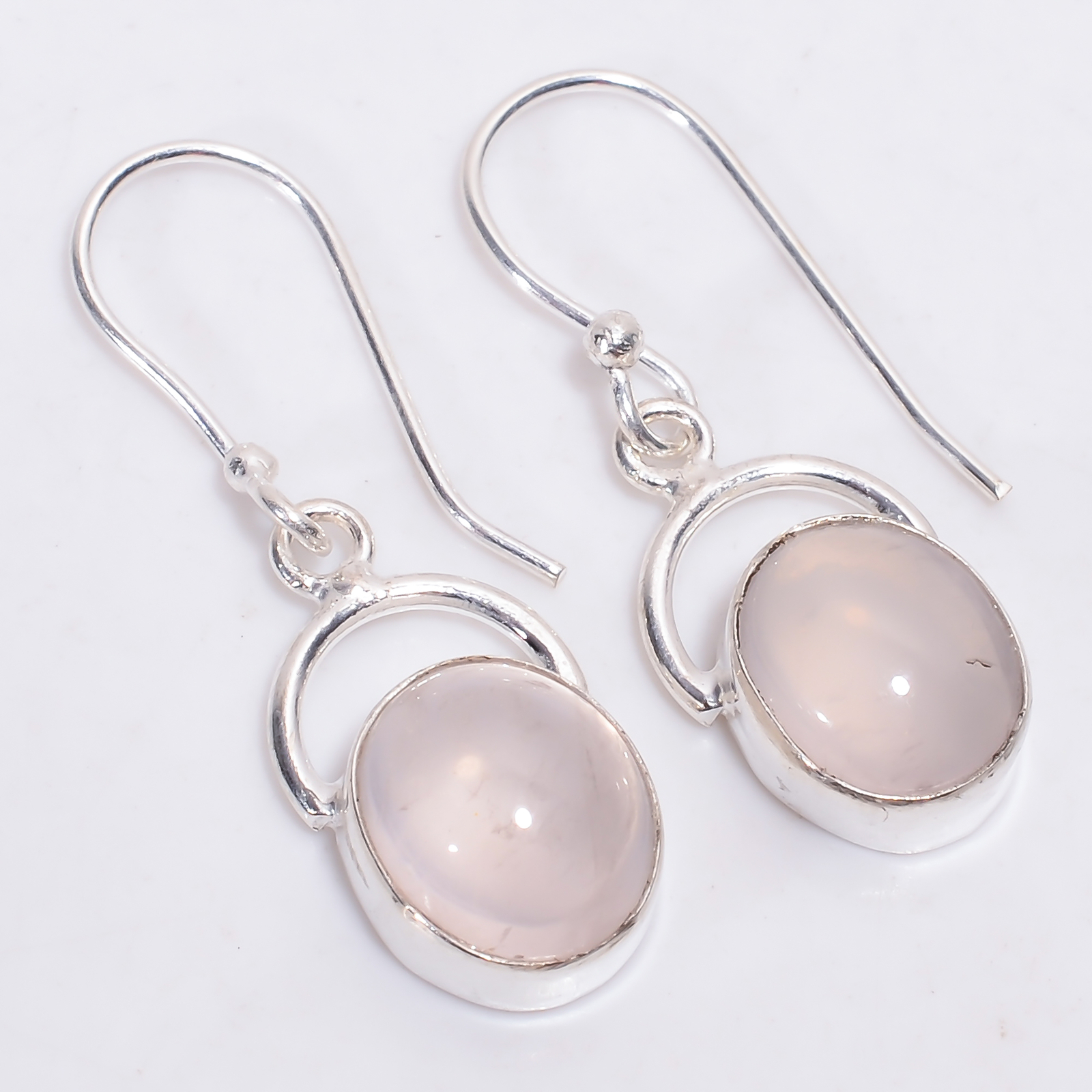 Natural Rose Quartz Gemstone 925 Silver Handmade Dangle Earrings 1.3″ ARE-3372