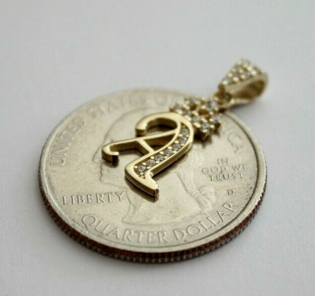 10K Yellow Gold Crown Initial Letter Pendant Charm with CZ for Ladies Woman Girl