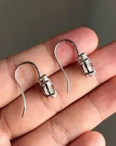 4Ct Pear Cut Lab-Created Diamond Drop/Dangle Earrings 14K White Gold Plated