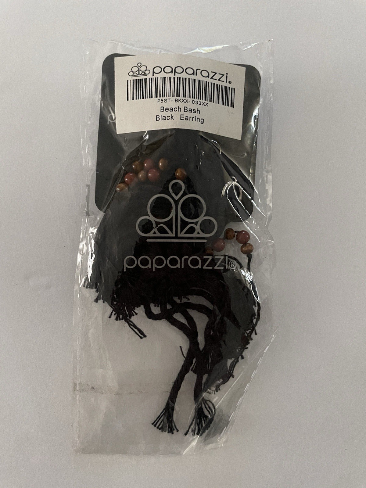 Paparazzi Beach Bash Black Tassel Dangle Hook Earrings Cord Metal Beaded