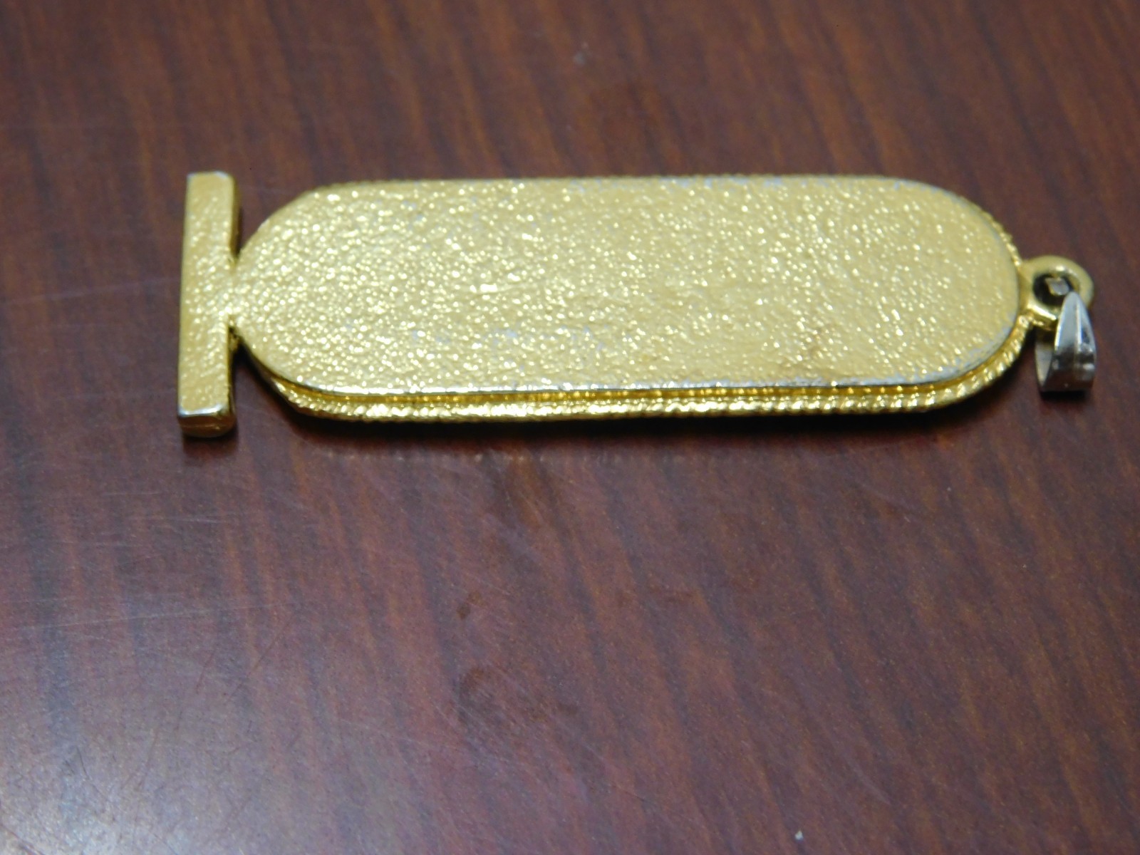 R Egyptian Gold toned Red Coral Enamel Cartouche Pendant from Egypt Amulet
