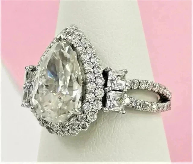 2Ct Engagement Pear Cut Lab Created Diamond Halo 14K White Gold Plated Ring