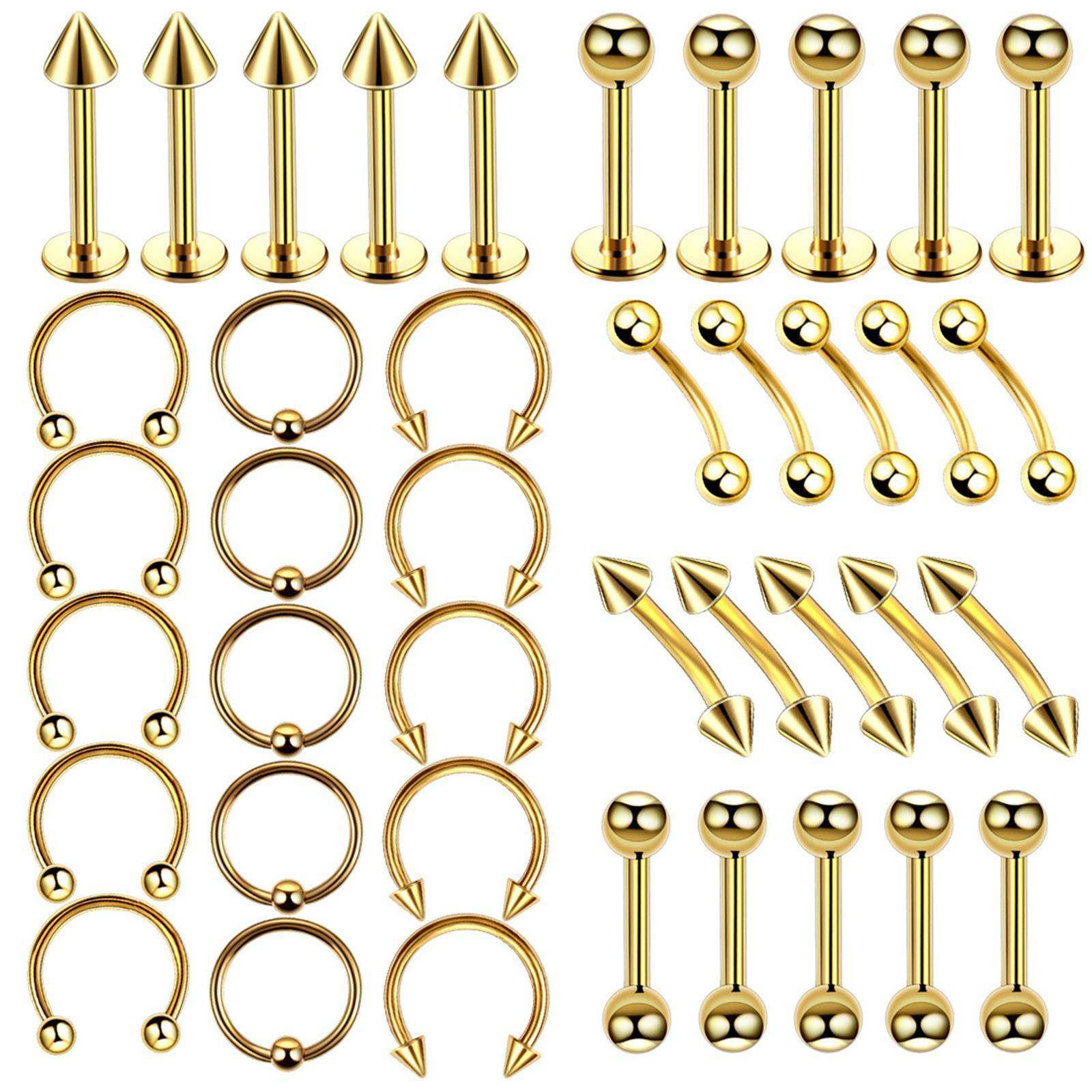 110PCS 16G Mixed Body Piercing Kit Surgical Steel Tongue Eyebrow Nose Lip Ring
