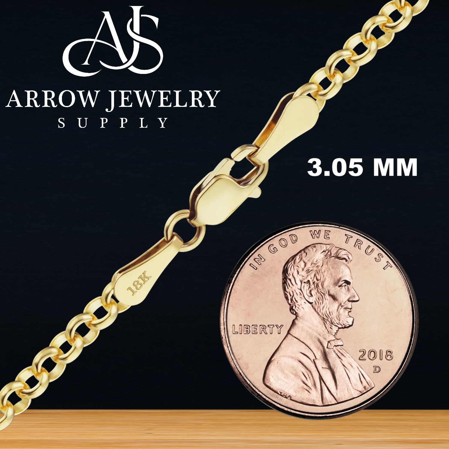18K Yellow Solid Gold Rolo Round Links Necklace Chain