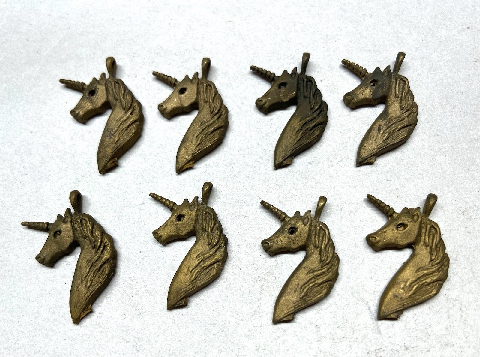 8 pcs. Raw Brass Stamping Finding-Small Unicorn Head charm shape