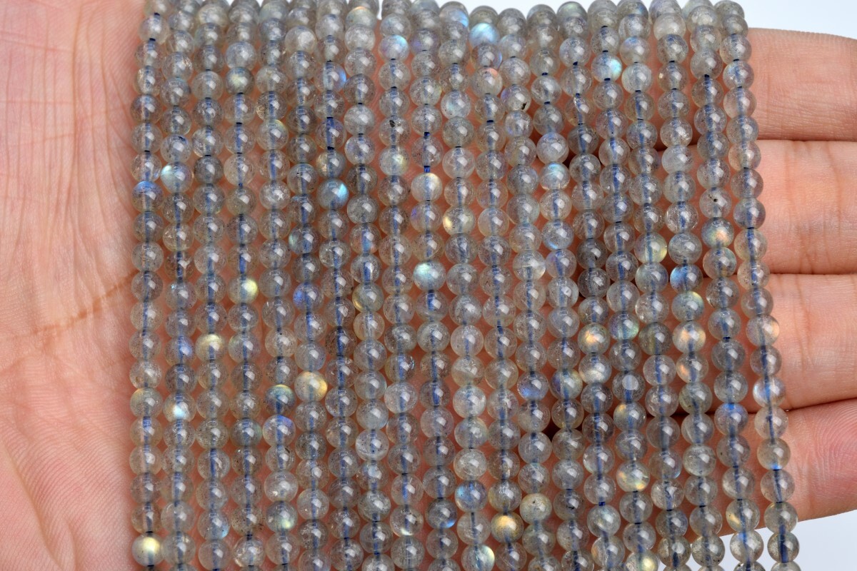 2-3MM Genuine Natural Gray Labradorite Grade AAA Round Gemstone Loose Bead 15.5″
