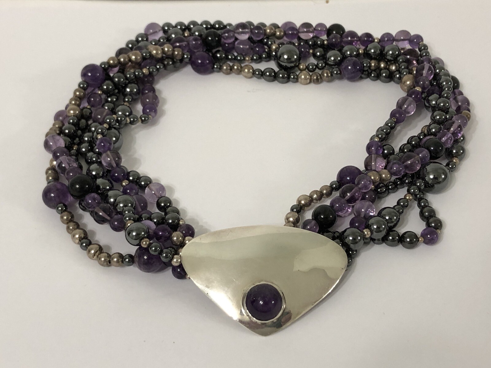 SUSAN CUMMINGS multi strand amethyst bead necklace/Choker statement piece Signed
