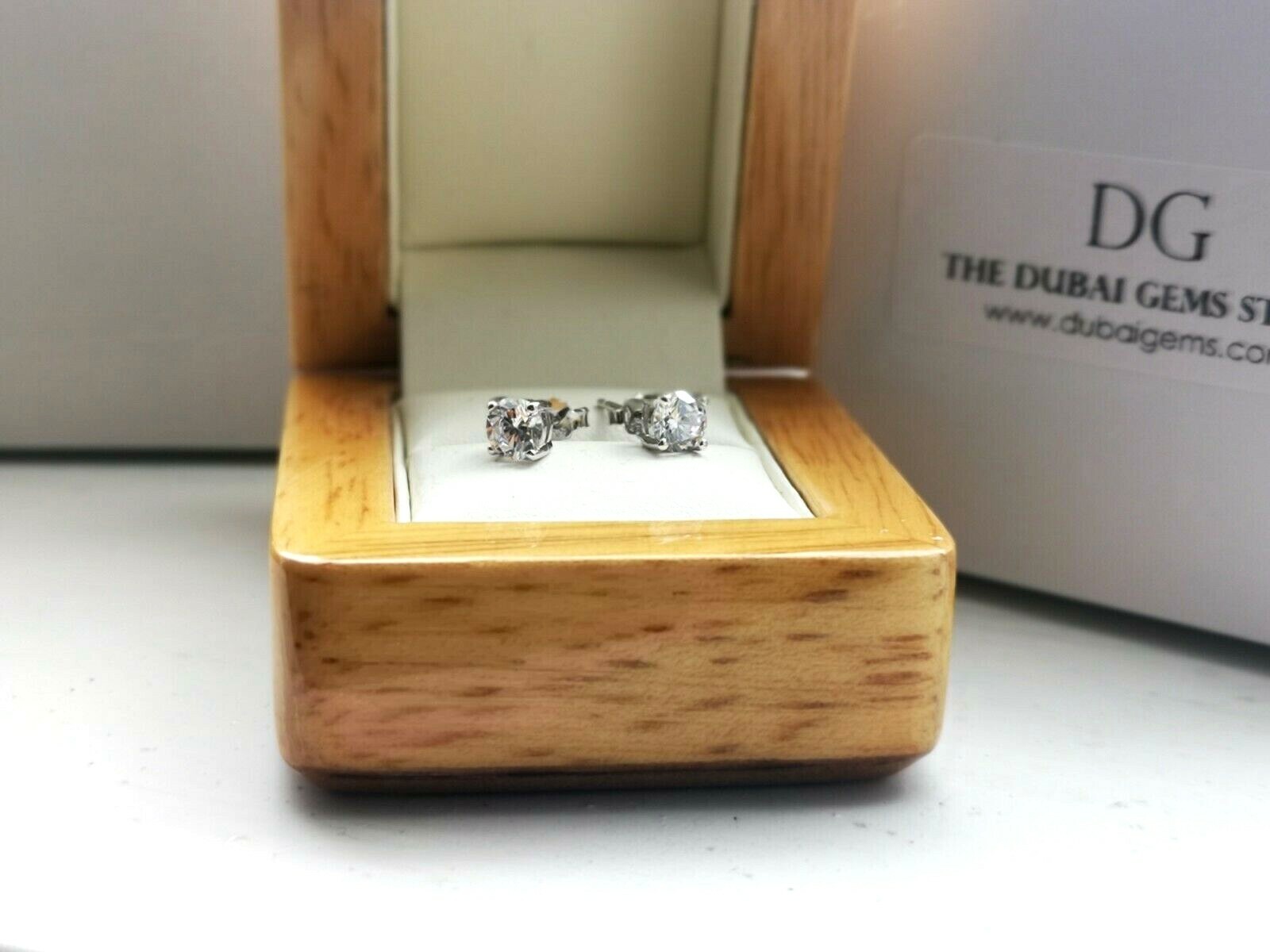 Genuine Silver DG Simulated Diamond Stud Earrings with Free Gift Box Included