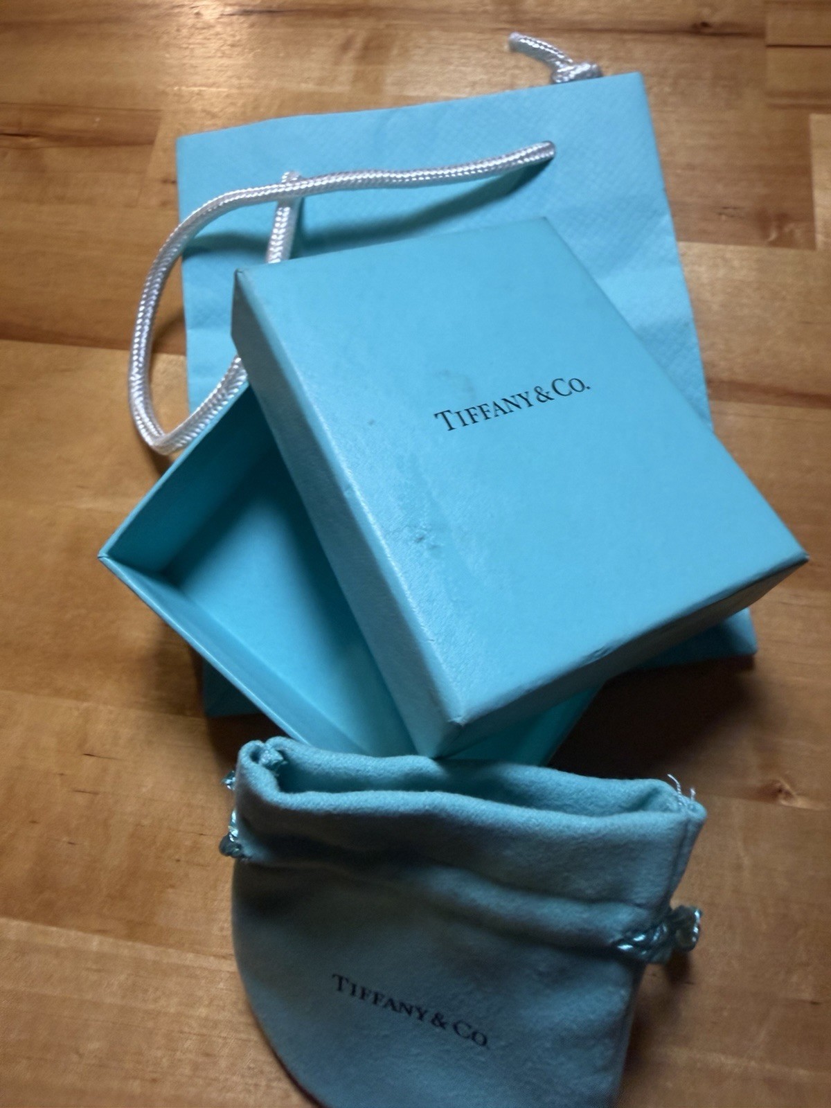 Tiffany & Co. Blue Square Lidded Gift Box for Jewelry w/ Pouch Paper/Cardboard