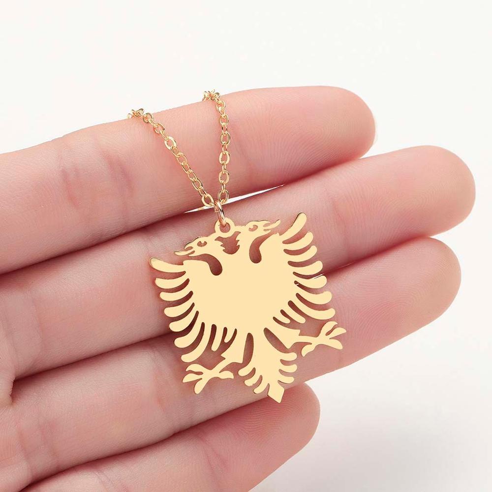 Albania Necklace Pendant Chain Double Headed Eagle Albanian Albino Gold Silver