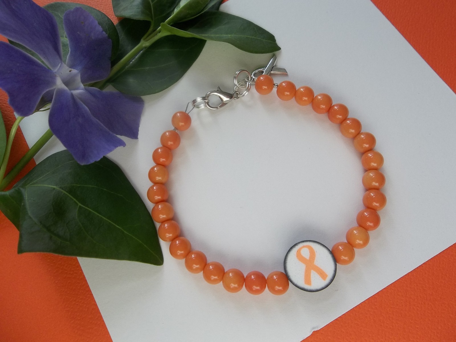 LEUKEMIA/KIDNEY CANCER AWARENESS ORANGE RIBBON BEADED BRACELET