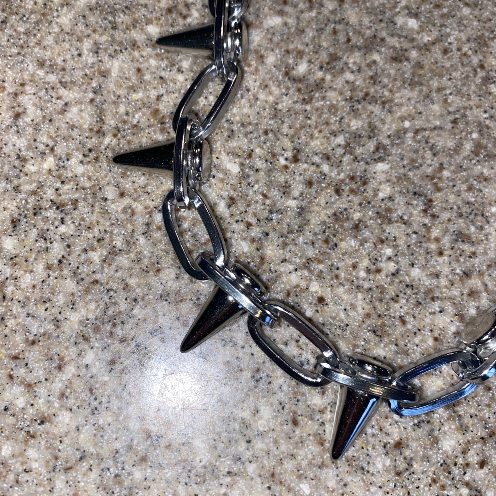 3 Silver Tone Punk Spike Link Chain Necklaces, Metal Link Chain, Lobster Clasp