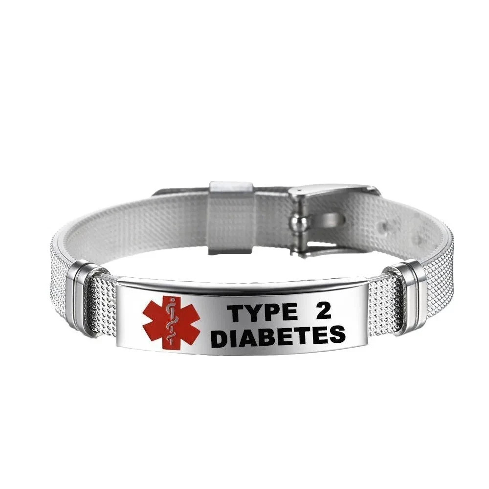 Adjustable Stainless Steel Diabetes Medical Alert ID Bracelet Men Women