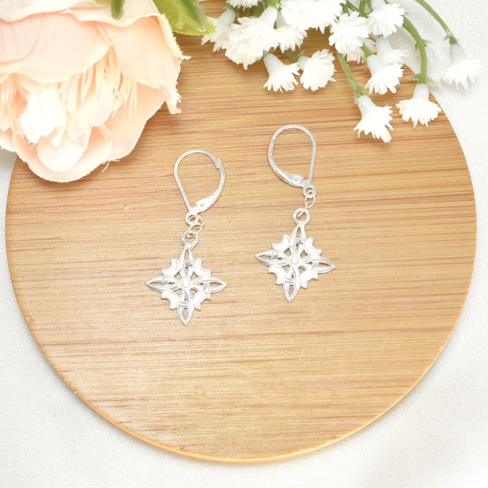 Witch Knot Pendant, 925 Sterling Silver Dangly Earrings Nudo de Bruja Aretes