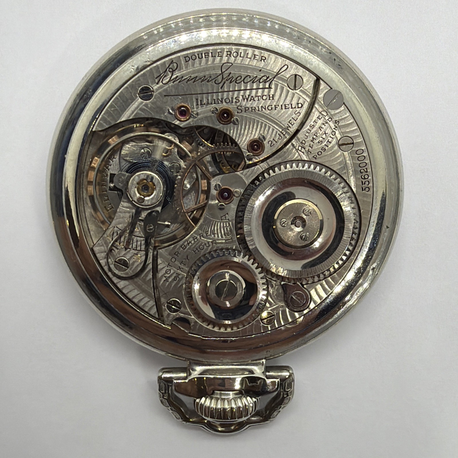 EXCELLENT ILLINOIS 161A ELINVAR 21j 16s BUNN SPECIAL POCKET WATCH 14K WGF 60 HR
