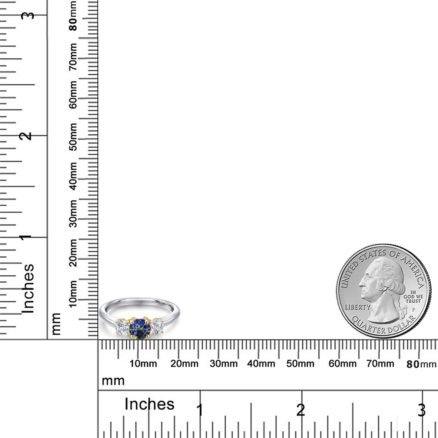 925 Silver and 10K Yellow Gold Blue Mystic Topaz and Lab Grown Diamond