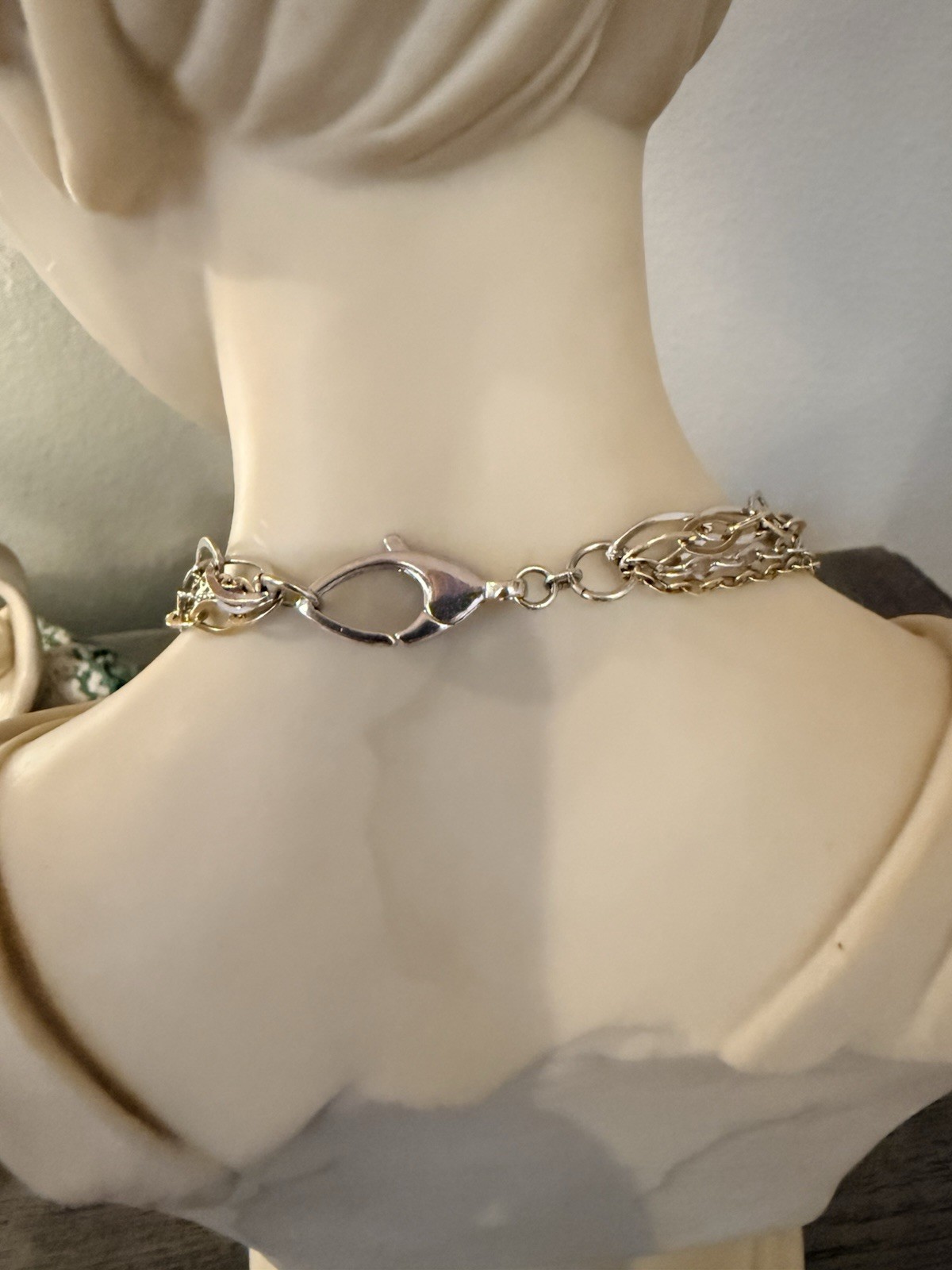 Gold & Silver Tone Layered Oval Link Chain Necklace Metal Box Closure