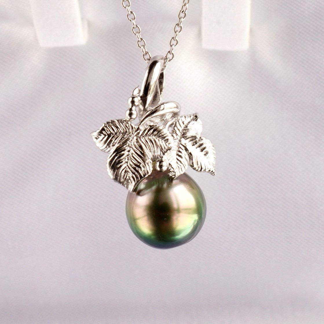 10.8mm Teardrop Peacock Green Tahitian Cultured Pearl Pendant Sterling Silver,1″