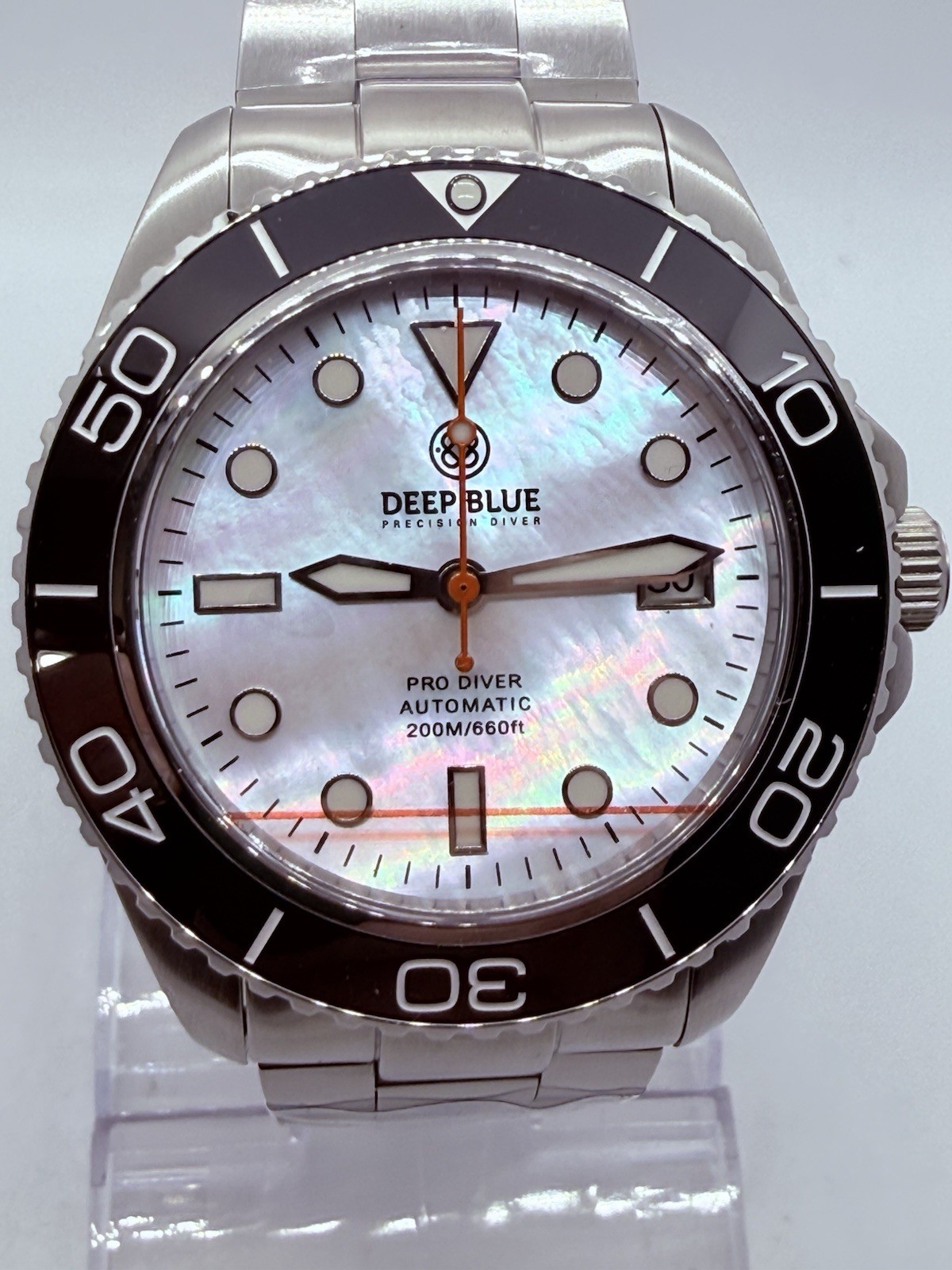 Deep Blue PRO DIVER 200 42.5MM AUTO DIVE WATCH-WHITE MOTHER OF PEARL DIAL-NEW‼️