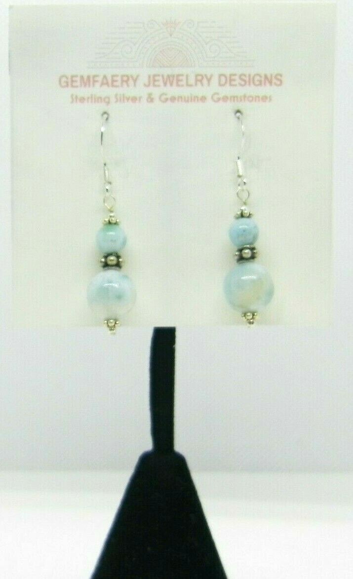 Sterling Silver Natural LARIMAR Gemstone Dangle Earrings #1749…Handmade USA