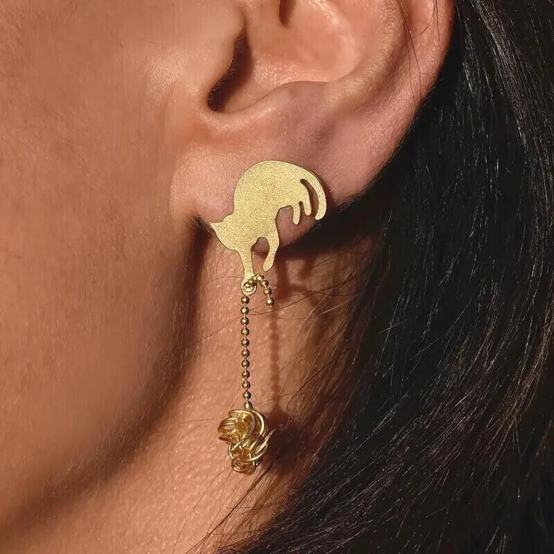 Fashionable Animal Cat Shape Pendant Stainless Steel Earrings Party Trendy Gifts