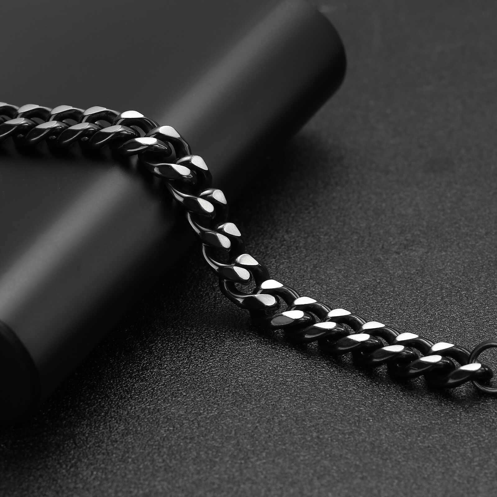 Basic Punk Stainless Steel 7mm Cuban Necklaces Bracelet For Men Women Black