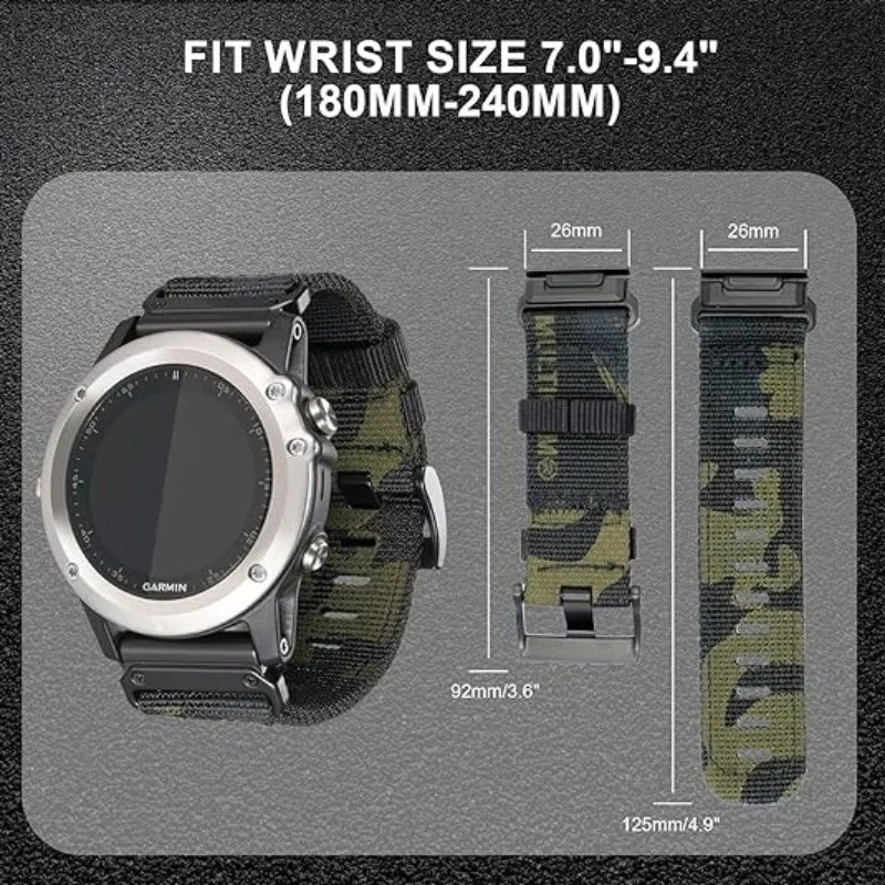 Garmin Fenix 7X 6X 5X Pro QuickFit 22mm 26mm Braided Nylon Watch Strap Band