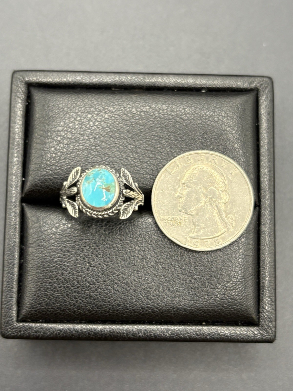 New Condition Sterling Silver Turquoise Plant Botanical Oshank Ring Size 7 E11