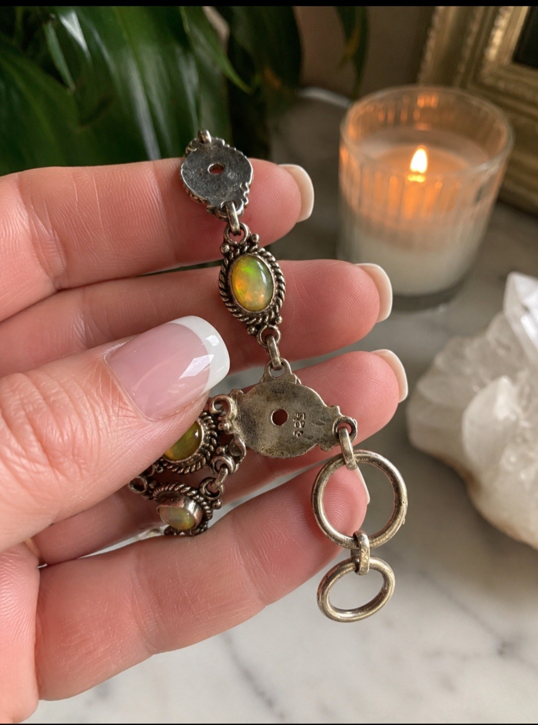 Handmade 925 Sterling Silver Ethiopian Opal Toggle Link Bracelet 7.5″ Welo Fire