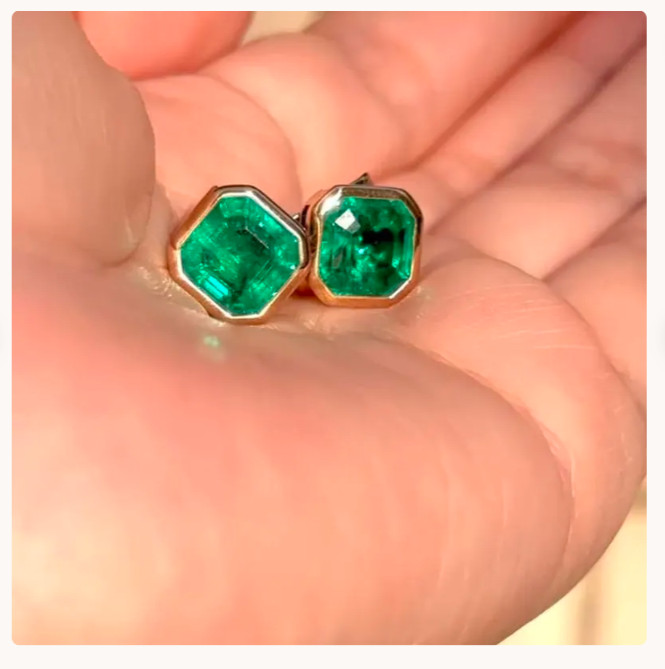 Natural Emerald 4Ct Emerald Cut Solitaire Stud Earring 14k Yellow Gold Plated